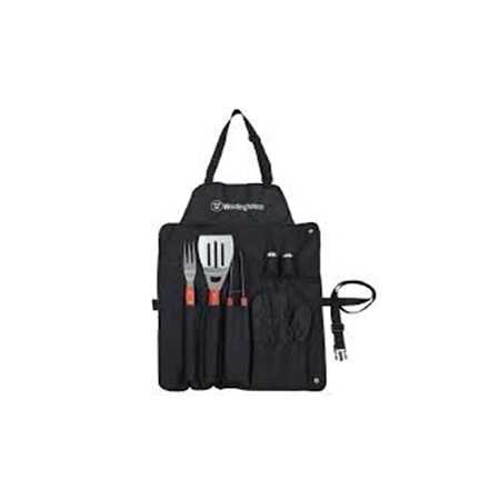 SET UTENSILIOS PARA BBQ CON DELANTAL 5 PZAS